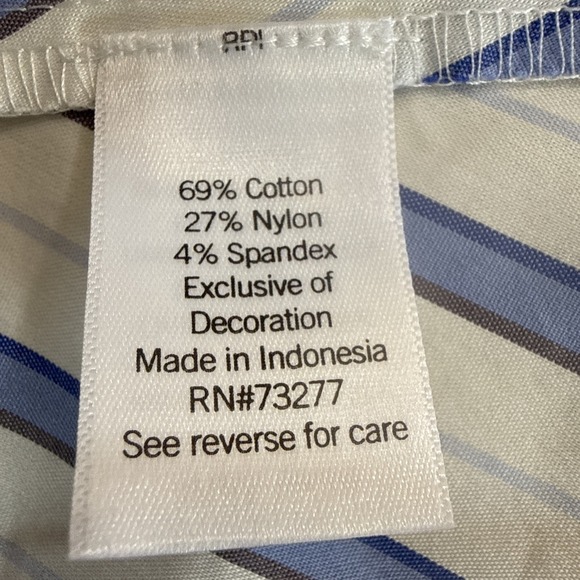 Nine West Midi Dress XS Blue White Stripe Cutout Smocked Back Coastal Beachy - Picture 12 of 15